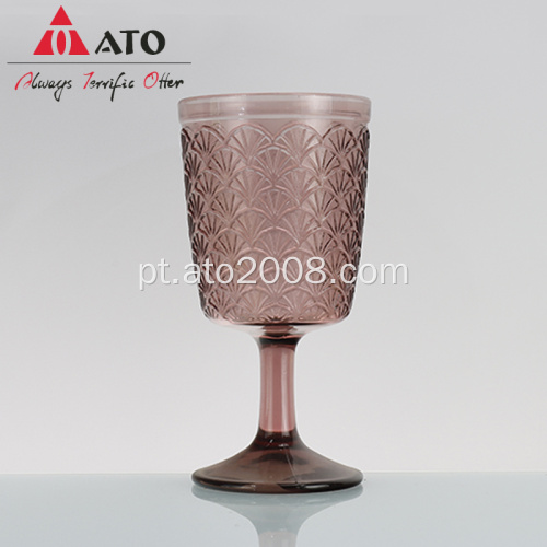 Conjunto de vidro prensado com copo de vinho gravado em relevo
